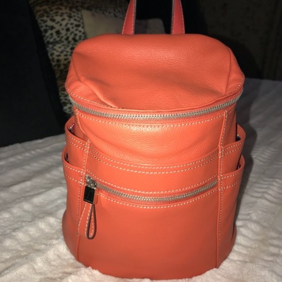 Tignanello Bags Nwot Tignanello Leather Tangerine Orange Backpack